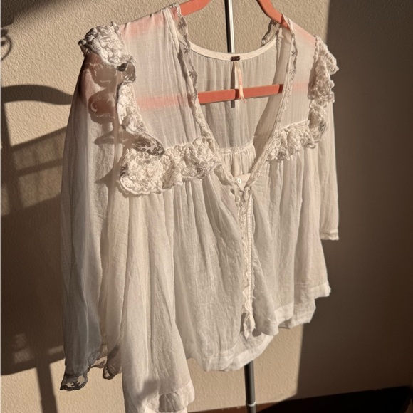 Free People Sheer White Lace Blouse - Picture 11 of 12
